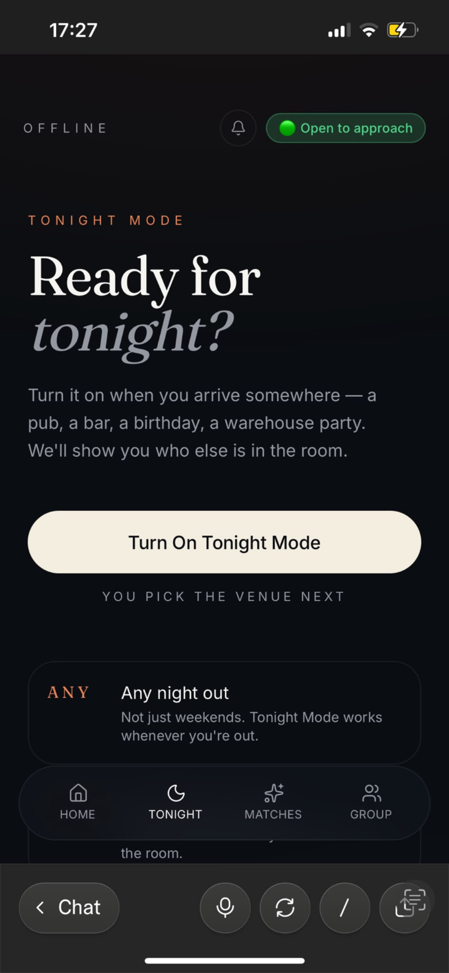OFFLINE prototype — checking into a venue to see whether any matches are there